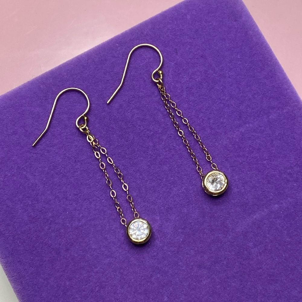 💛 Vintage 14k Yellow Gold Filled CZ Hook Drop Earrings